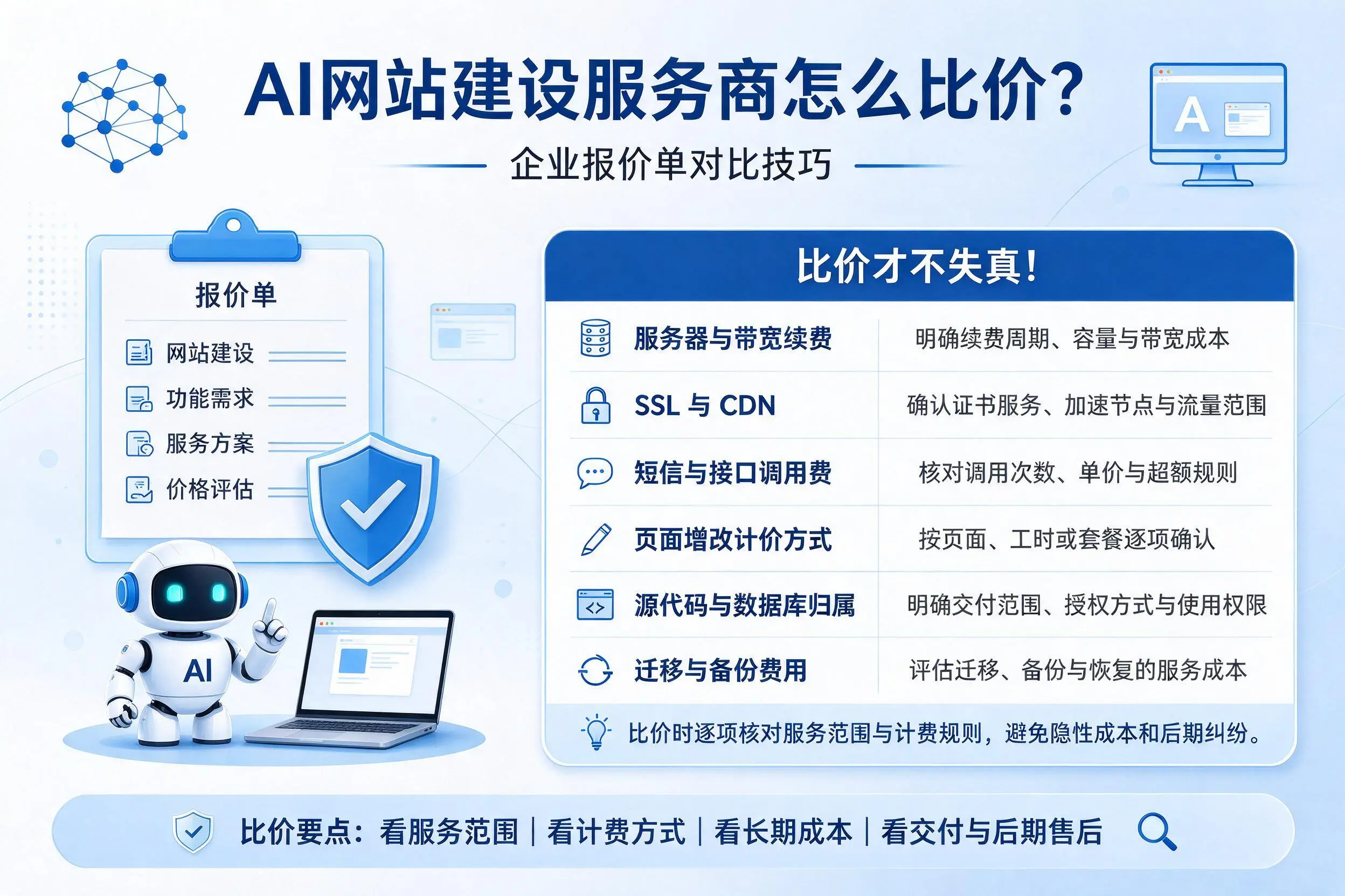 AI网站建设服务商怎么比价？达州企业报价单对比技巧